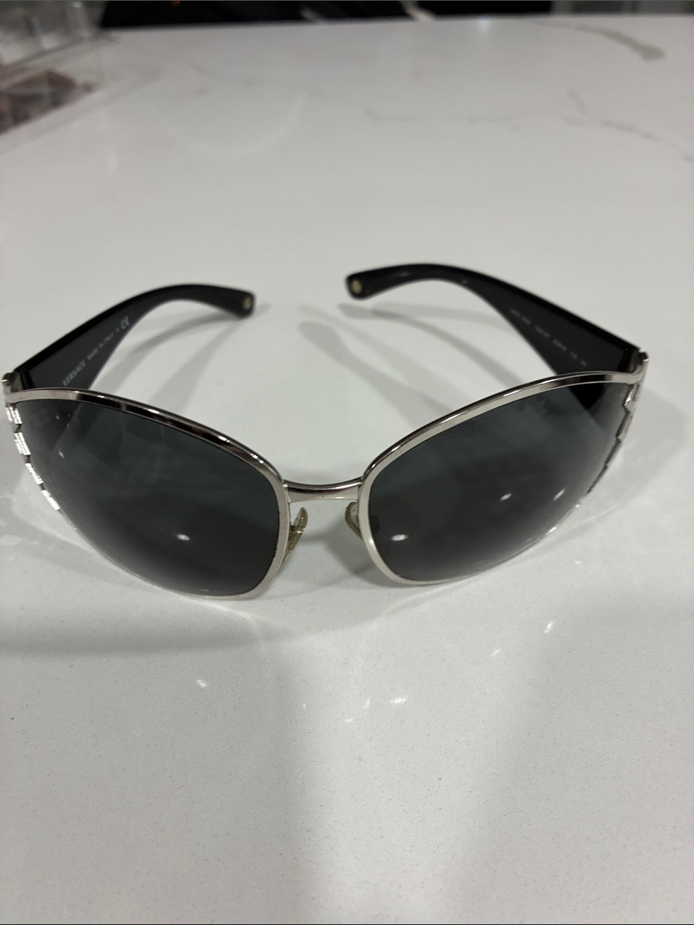 Versace Silver Frame Black Lens Women's Sunglasses